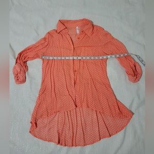 Orange, polka-dot high-low blouse